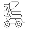 Stroller thin line icon. Baby pushchair vector illustration isolated on white. Buggy outline style design, designed for