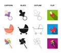 Stroller, windmill, lego, balloons.Toys set collection icons in cartoon,black,outline,flat style vector symbol stock Royalty Free Stock Photo