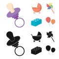 Stroller, windmill, lego, balloons.Toys set collection icons in cartoon,black style vector symbol stock illustration web Royalty Free Stock Photo