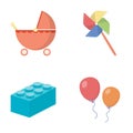 Stroller, windmill, lego, balloons.Toys set collection icons in cartoon style vector symbol stock illustration web. Royalty Free Stock Photo