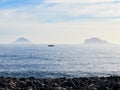Stromboli and Panarea islands seen from the Salina island in the Aeolian islands, Sicily, Italy Royalty Free Stock Photo