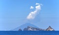 Stromboli volcano, blue sky, Aeolian archipelago, Sicily, Italy, Europe