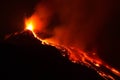 Etna volcano erupting with explosion and lava flow