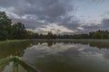 Stromovka park with trees forest and pond Bagr in autumn morning