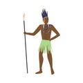 Strong african aborigine warrior with feathers headwear and lance