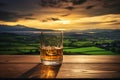 Strong alcoholic beverage on a background of Irish nature