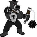 Strong angry boar gladiator warrior cartoon illustration