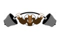 Strong angry boar warthog. Wild boar and barbell. Emblem for sports team