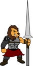 Strong angry lion gladiator warrior cartoon illustration