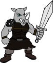 Strong angry rhino gladiator warrior cartoon illustration Royalty Free Stock Photo