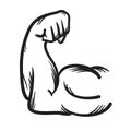 Strong arm vector hand drawn icon. Power. Royalty Free Stock Photo