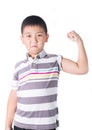 Strong Asian boy showing off his biceps flexing muscles his arm, isolated on white backgroun Royalty Free Stock Photo