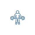 Strong athlete, lifting weights line icon concept. Strong athlete, lifting weights flat vector symbol, sign, outline Royalty Free Stock Photo