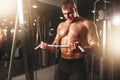 Strong athlete with muscular body lifting barbell Royalty Free Stock Photo