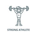 Strong athlete with weights  vector line icon, linear concept, outline sign, symbol Royalty Free Stock Photo