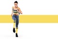 A strong athletic, women sprinter, running wearing in the sportswear, fitness and sport motivation. Runner concept with Royalty Free Stock Photo