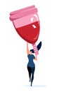 Strong athletic girl holding a big menstrual cup.Comfort and hygiene during periods.Body positive and woman power concept.