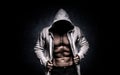 Strong athletic man on black background Royalty Free Stock Photo
