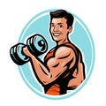 Strong athletic man raises heavy dumbbells with his hands. gym,body-building concept. vector illustration Royalty Free Stock Photo