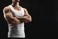 Strong athletic man showes naked muscular body Royalty Free Stock Photo