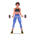 Strong, Athletic Woman Confidently Performs A Bicep Curl With Heavy Barbell. Female Character Focused And Determined