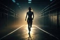 A strong athletic, woman sprinter, running on black background wearing in the sportswear, fitness and sport motivation Royalty Free Stock Photo