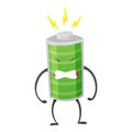 Strong battery man standing and shows his muscles. Charging indication. Full charged green battery. Element of Royalty Free Stock Photo