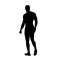 Strong man walking, isolated vector silhouette. Hero with big muscles Royalty Free Stock Photo