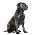 Strong black dog breed Cane Corso isolated on white close-up, beautiful pet,