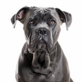 Strong black dog breed Cane Corso portrait isolated on white close-up, beautiful pet,