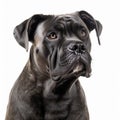 Strong black dog breed Cane Corso portrait isolated on white close-up, beautiful pet,