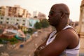 Strong Black Man Waiting And Looking At City Royalty Free Stock Photo