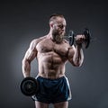 Strong bodybuilder with six pack, perfect abs, shoulders, biceps Royalty Free Stock Photo