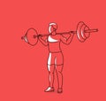 Strong bodybuilder sportsman lifting heavyweight barbell over his head Royalty Free Stock Photo