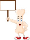 Strong bone cartoon character holding blank sign