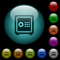 Strong box with key code icons in color illuminated glass buttons