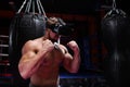 Strong boxer in virtual reality glasses Royalty Free Stock Photo