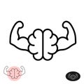 Strong brain concept. Line style brain showing muscle arms.