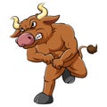 Strong brown bull cartoon character