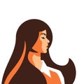 Strong brunette woman with waving long hair pop art pastel paint color avatar vector flat