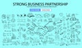 Strong Business Partnership concept wih Doodle design style