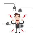 Strong businessman with electric plug