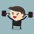 Strong businessman lifting a heavy weight