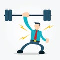 strong businessman show his power using barbell