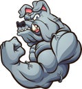 Strong cartoon bulldog mascot flexing arm