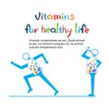 Strong Cartoon Character Run, Eat Vitamins Healthy LIfe Banner With Copy Space