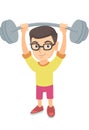 Strong caucasian boy lifting heavy weight barbell. Royalty Free Stock Photo