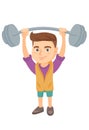 Strong caucasian boy lifting heavy weight barbell. Royalty Free Stock Photo