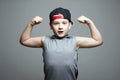 Strong Child. Funny Little Boy in Hat. Sport Handsome Kid Royalty Free Stock Photo
