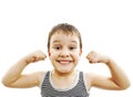 Strong Child Showing His Muscles and healthy teeth Royalty Free Stock Photo